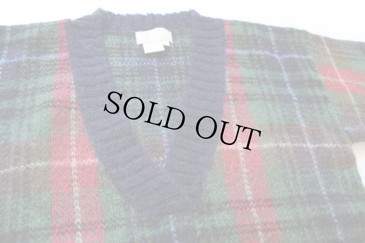 画像3: 80s id Distinations タータンチェック Vネック モヘヤ ニット セーター M (3)