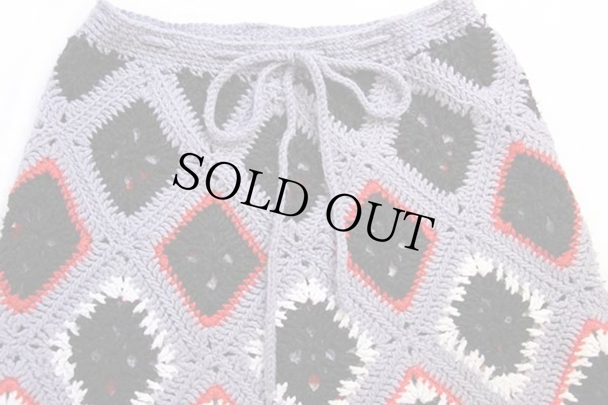 画像3: ハンドメイド マキシ丈 スクエア モチーフ ニットスカート★カギ編み (3)