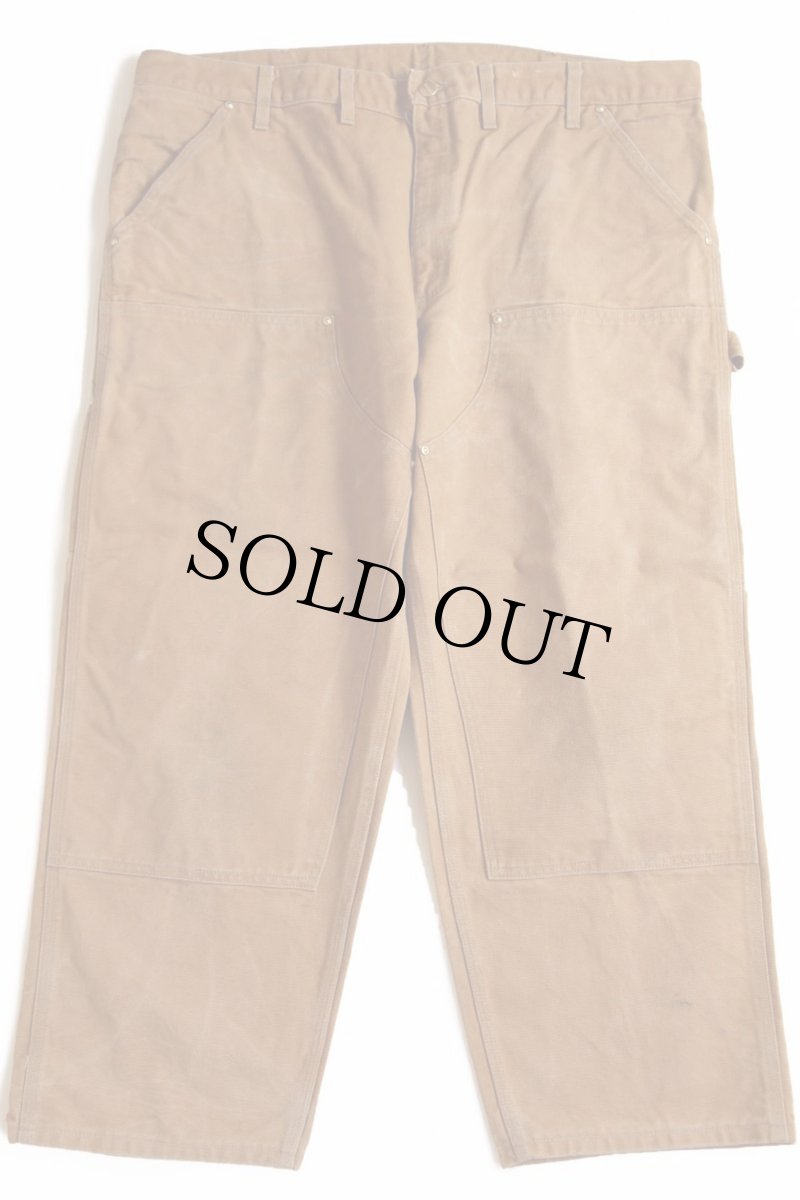 画像2: 90s USA製 carharttカーハート ダック地 ダブルニー ペインターパンツ 茶 w44 L28 (2)