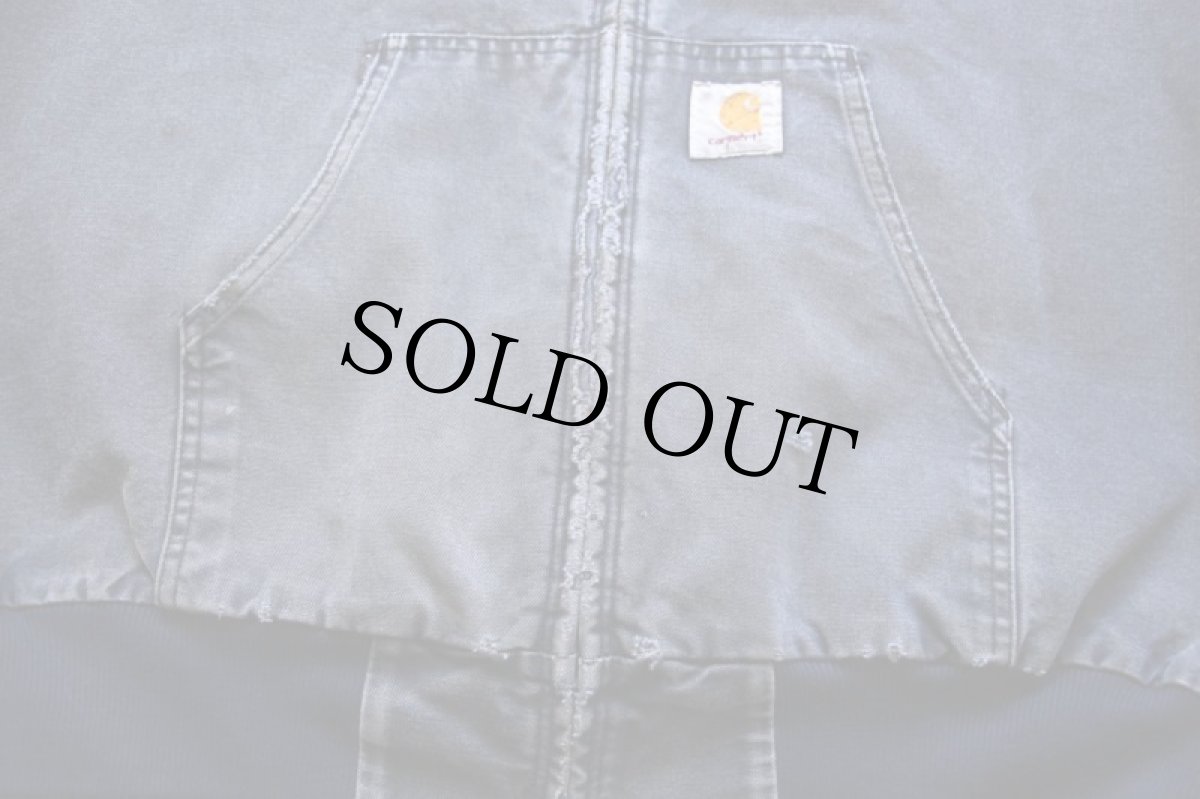 画像5: 90s carharttカーハート キルティングライナー ダック地 アクティブジャケット パーカー ボロ ペンキ飛び 紺 フェード (5)