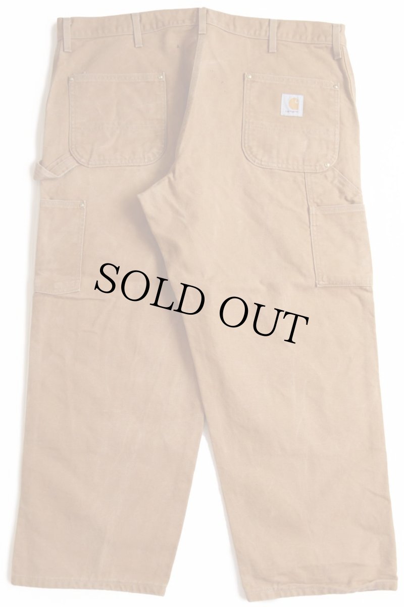 画像3: 90s USA製 carharttカーハート ダック地 ダブルニー ペインターパンツ 茶 w44 L28 (3)