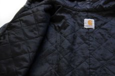 画像4: 90s carharttカーハート キルティングライナー ダック地 アクティブジャケット パーカー ボロ ペンキ飛び 紺 フェード (4)