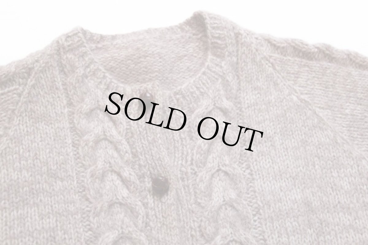 画像3: ビンテージ ノーカラー ケーブル編み ウール ハンドニット カーディガン (3)