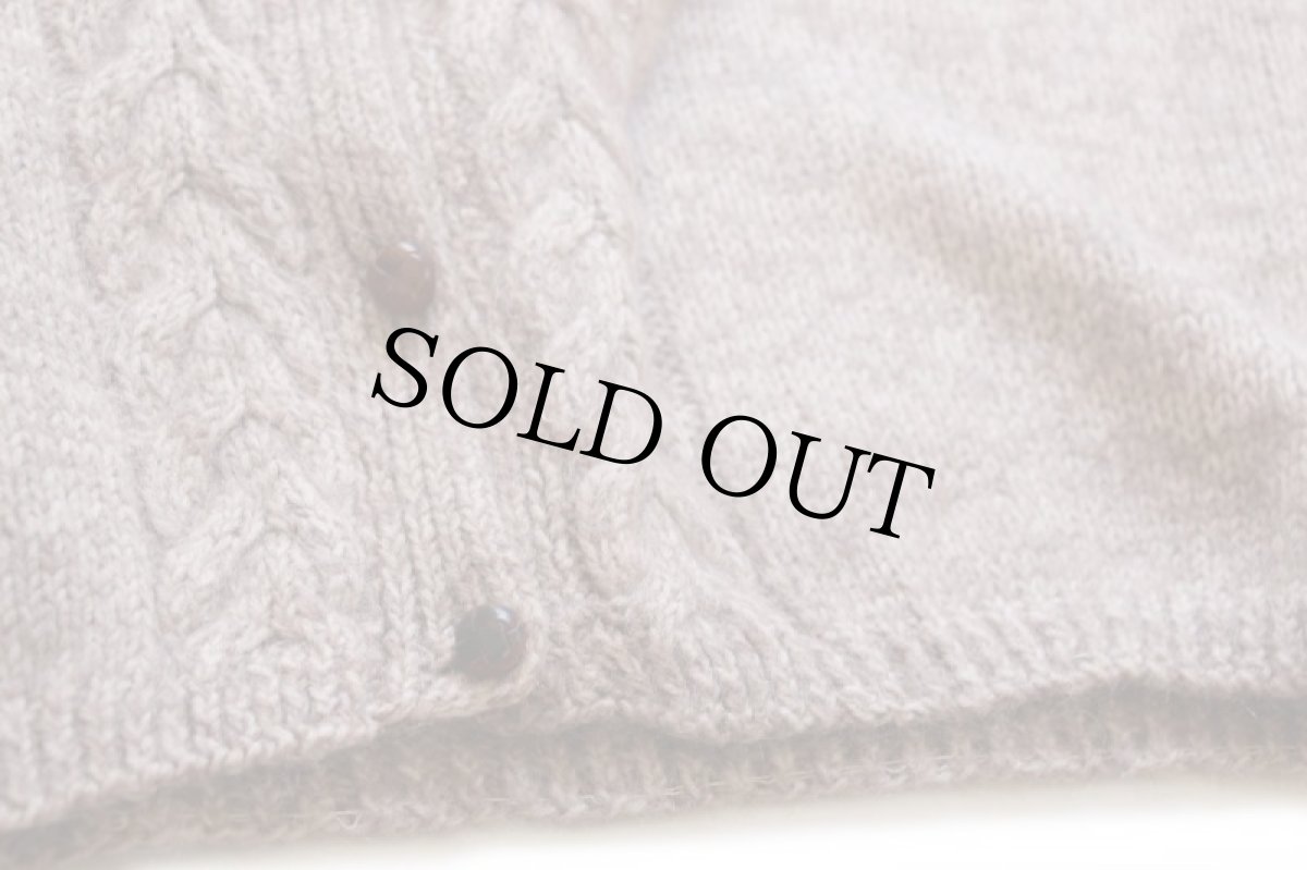 画像4: ビンテージ ノーカラー ケーブル編み ウール ハンドニット カーディガン (4)