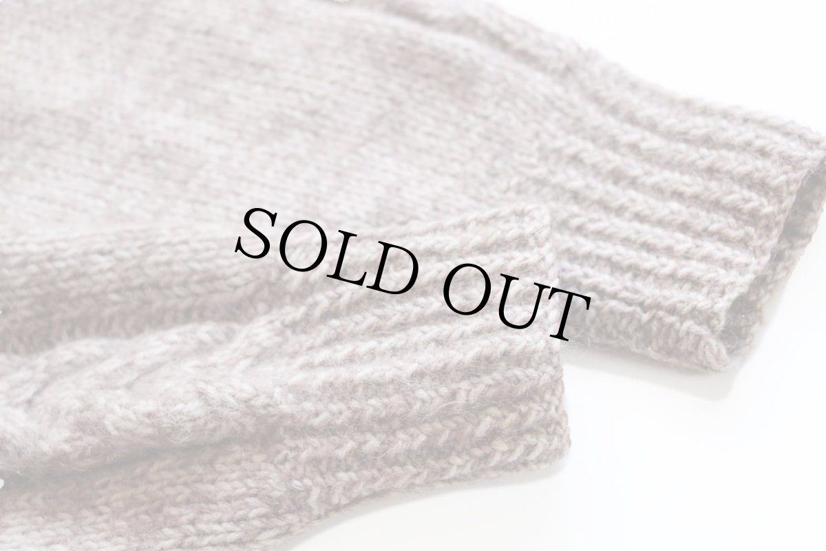 画像5: ビンテージ ノーカラー ケーブル編み ウール ハンドニット カーディガン (5)