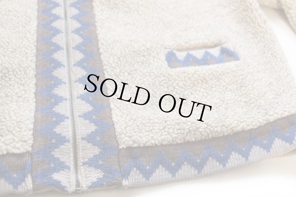 画像5: 90s Christopher&Banks ジグザグ柄 ニット 切り替え パイル フリースジャケット ベージュ L (5)