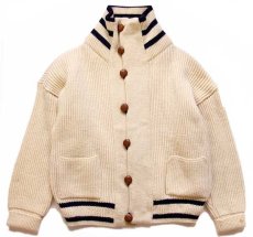 画像1: 英国製 Dulyn Knitwear ウールニット カーディガン ナチュラル×ネイビー M (1)