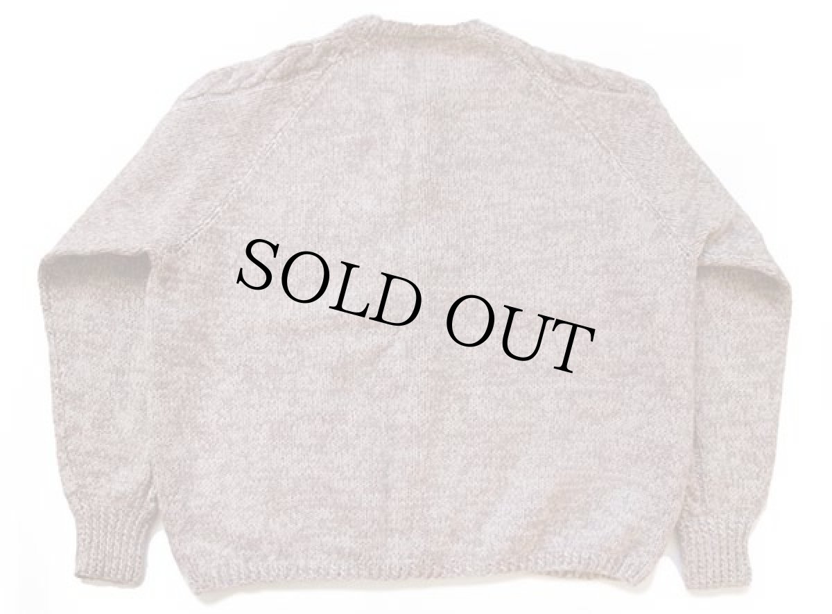 画像2: ビンテージ ノーカラー ケーブル編み ウール ハンドニット カーディガン (2)