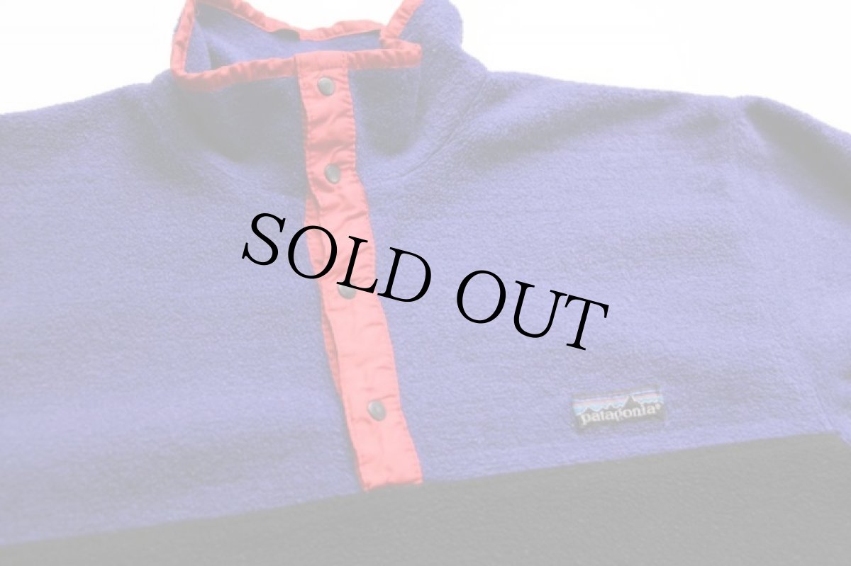 画像3: 80s patagoniaパタゴニア マルチカラー 切り替え フリース スナップT 青紫×黒×赤 M (3)