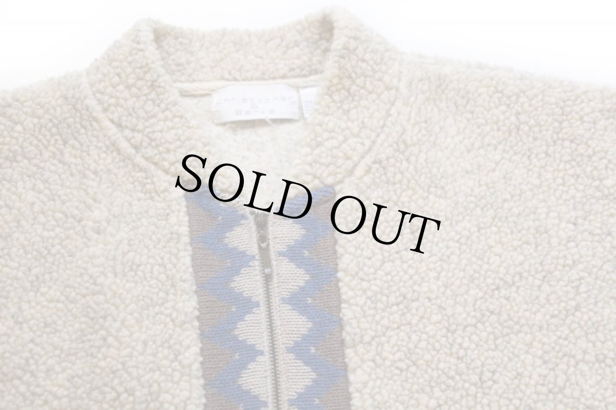 画像3: 90s Christopher&Banks ジグザグ柄 ニット 切り替え パイル フリースジャケット ベージュ L (3)