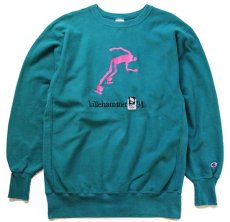 画像1: 90s USA製 Championチャンピオン Lillehammer 94 刺繍 リバースウィーブ スウェット エメラルドグリーン XXL (1)