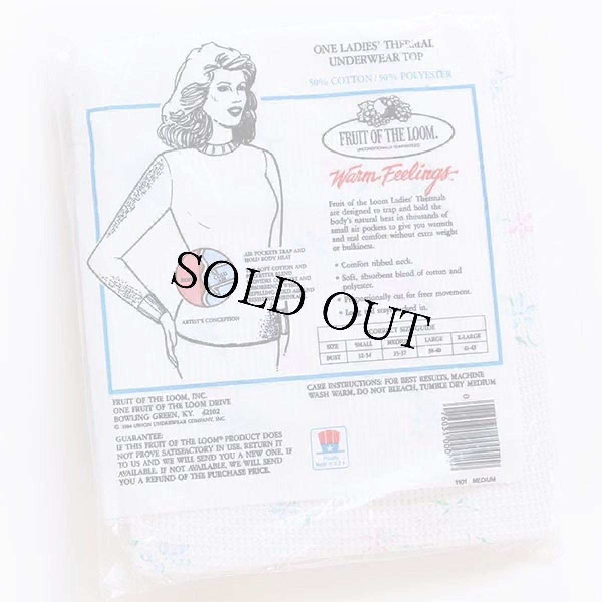 画像2: デッドストック★80s USA製 FRUIT OF THE LOOM フラワー 総柄 サーマルシャツ 白 M (2)