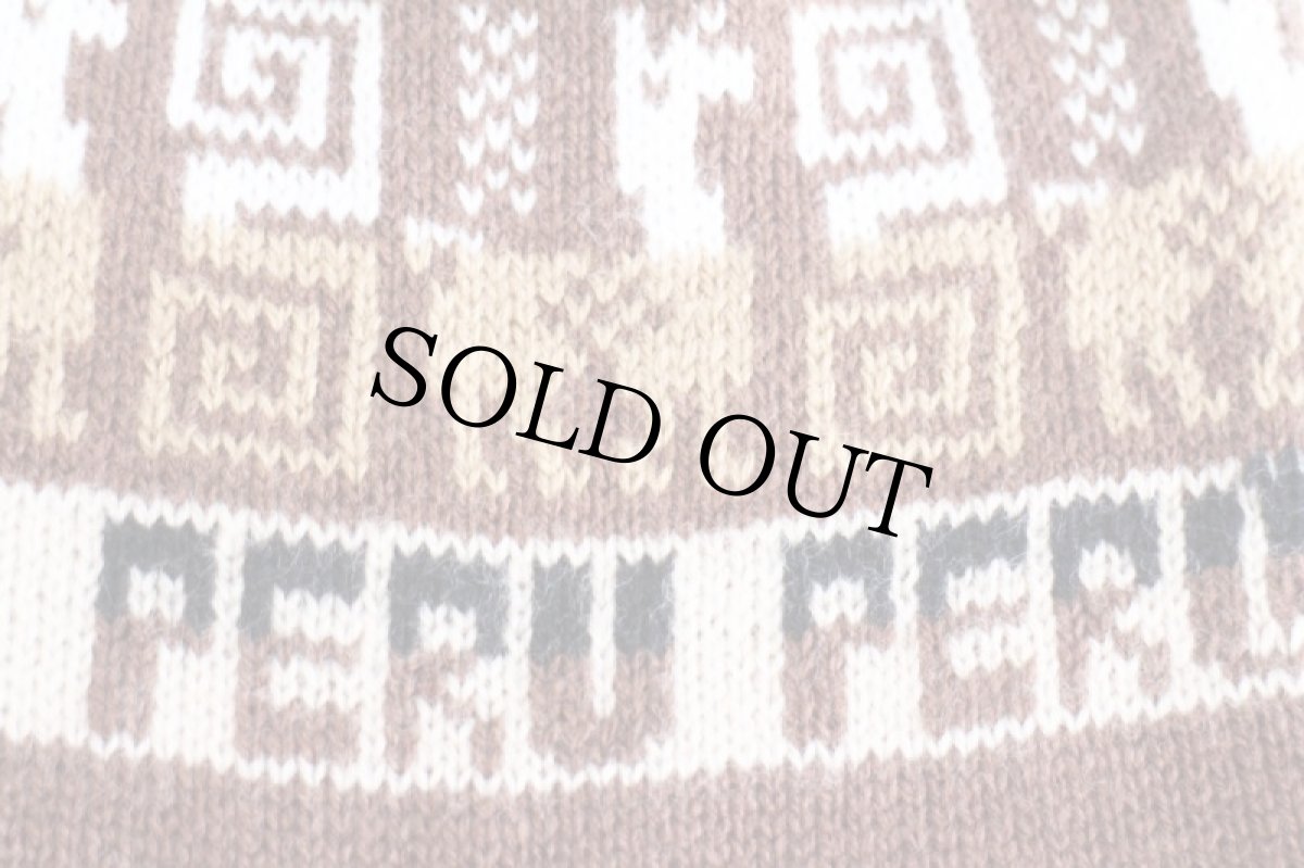 画像5: UNKNOWN フォークロア柄 リバーシブル 耳当て付き アルパカ ニットキャップ 茶 (5)