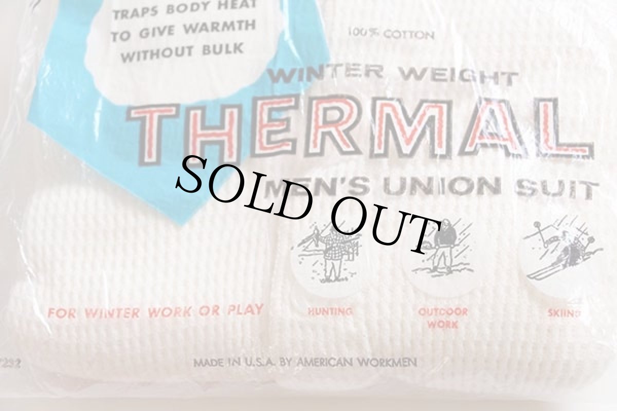 画像3: デッドストック★60s RUSSELLラッセル コットン サーマル アンダー オールインワン ユニオンスーツ ナチュラル XL (3)