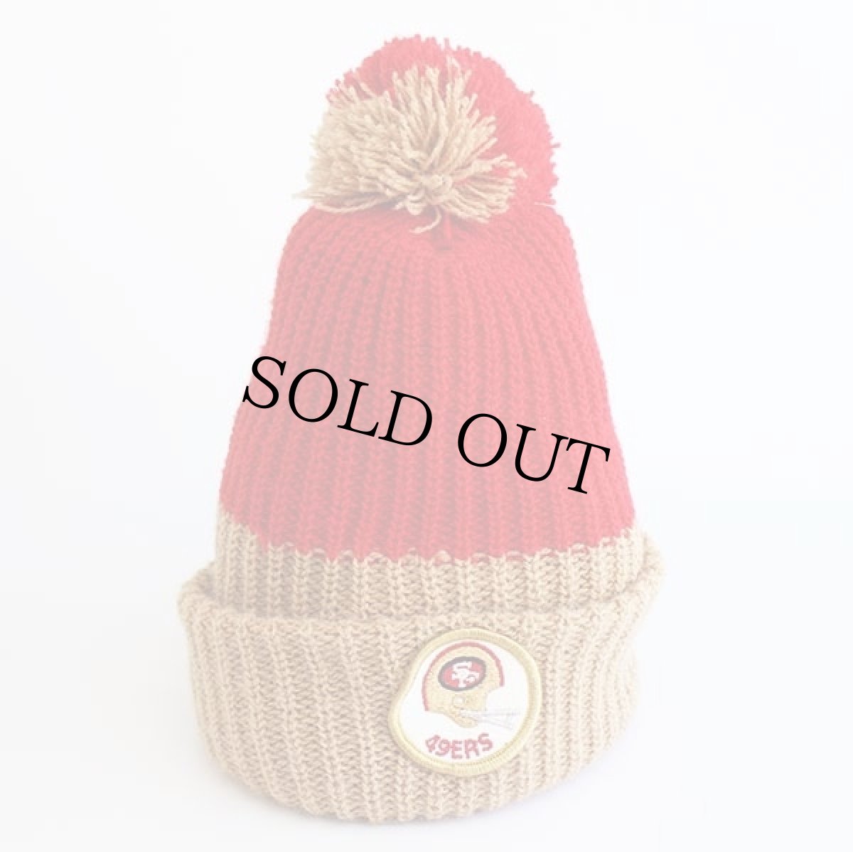 画像3: 90s NFL 49ERS パッチ付き ツートン ニットキャップ 薄茶×赤 (3)