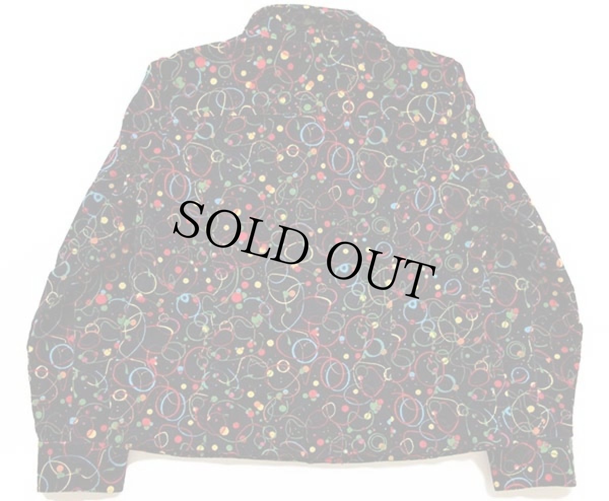 画像2: 未使用★Christopher&Banks アート 総柄 ストレッチ コーデュロイジャケット 黒 L (2)