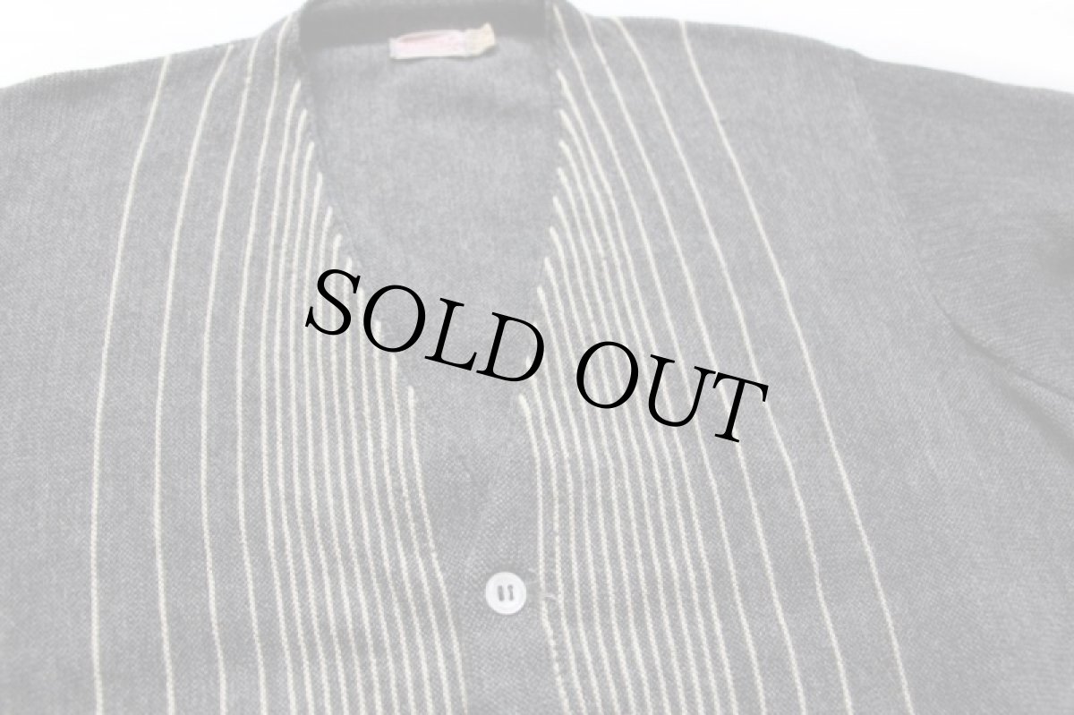 画像3: 50s Hanny's ストライプ ウールニット カーディガン グレー M (3)