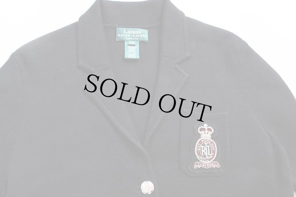 画像3: LAUREN ラルフローレン パッチ付き コットンニット ブレザー ジャケット 黒 M (3)