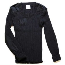 画像1: 英国製 The Woolly Pully Vネック ウールニット コマンドセーター 黒 42 (1)