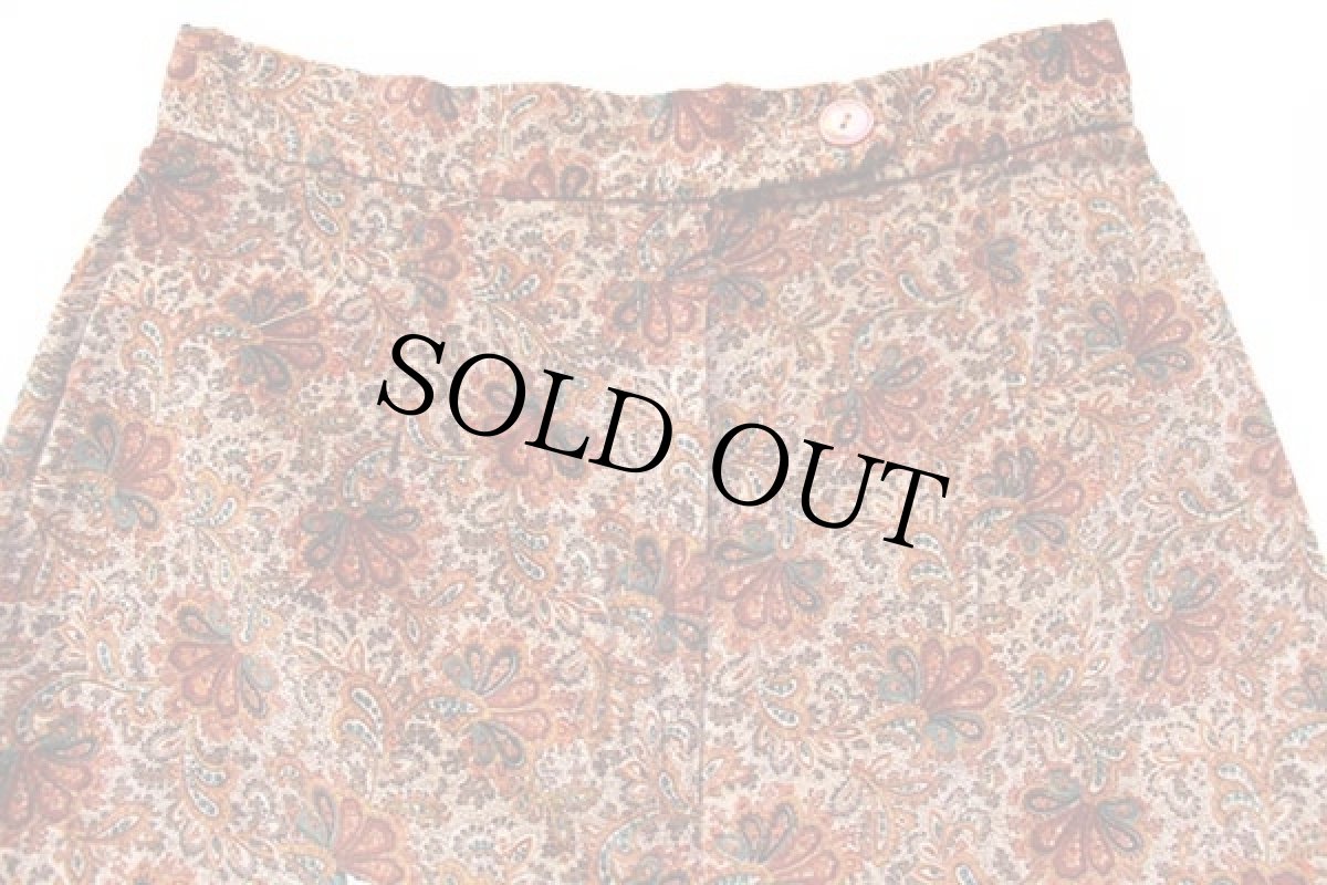 画像4: 70s F.A.CHATTA ペイズリー 総柄 コットン ベロア フレアパンツ w27 (4)