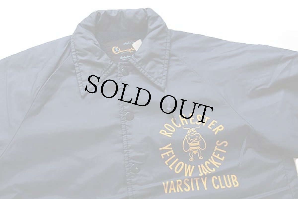画像3: 70s USA製 Championチャンピオン ランタグ ROCHESTER YELLOW JACKETS ボアライナー ナイロン コーチジャケット 紺 S (3)
