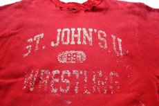 画像3: 90s USA製 Championチャンピオン ST.JOHN'S U WRESTLING 三段中抜き リバースウィーブ スウェット ボロ 赤 フェード XL (3)
