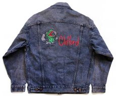 画像1: 80s USA製 Levi'sリーバイス Clifford 恐竜 刺繍 70507 デニムジャケット 4ポケット 後染め 薄紺 S (1)