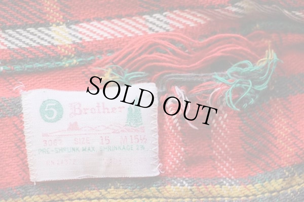 画像4: 70s USA製 5 Brotherファイブブラザー チェック バンドカラー コットン フランネルシャツ カスタム M (4)