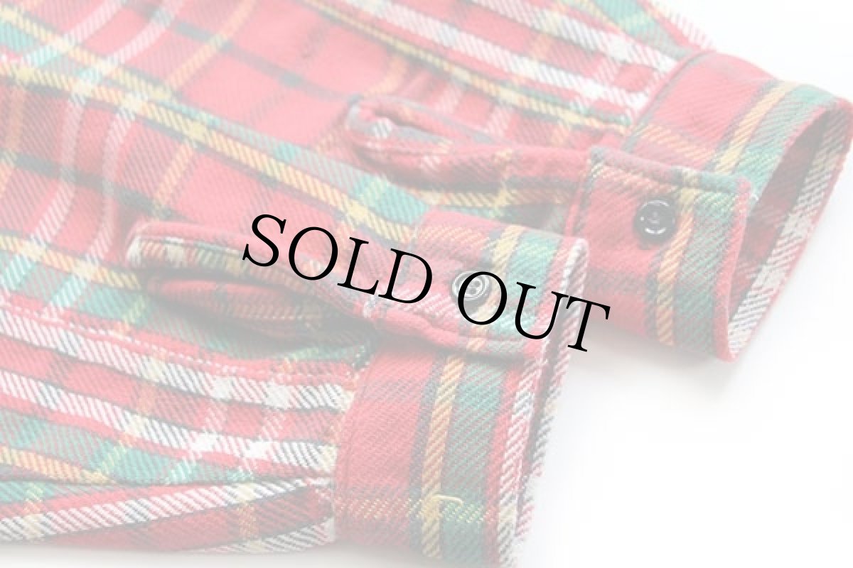 画像6: 70s USA製 5 Brotherファイブブラザー チェック バンドカラー コットン フランネルシャツ カスタム M (6)