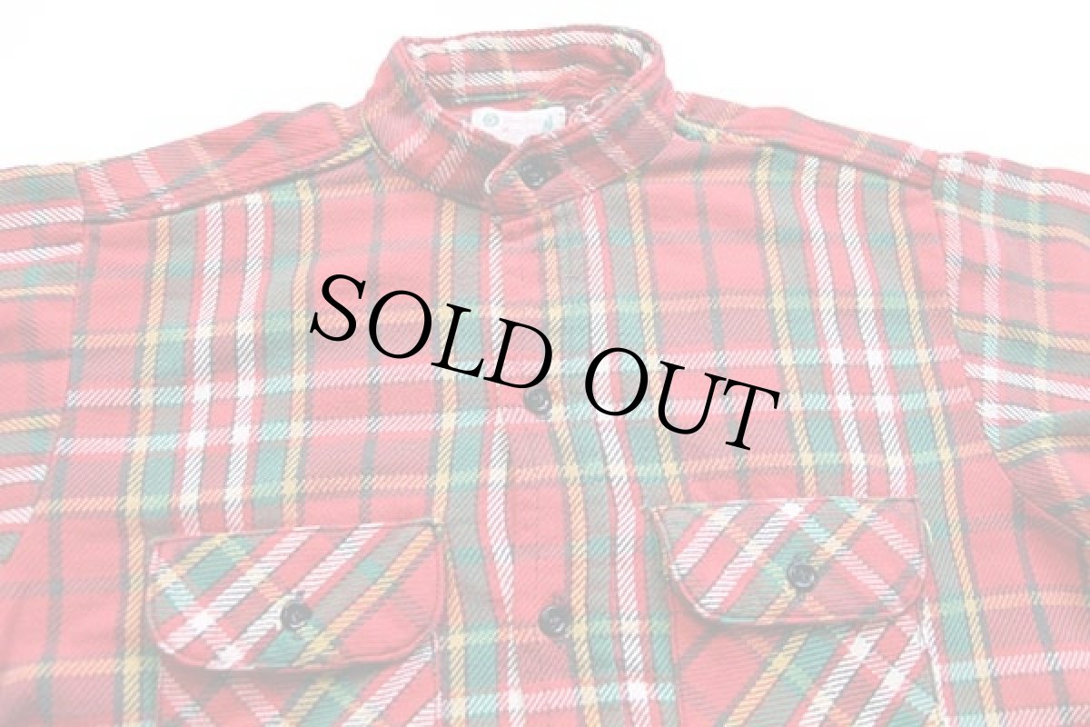 画像3: 70s USA製 5 Brotherファイブブラザー チェック バンドカラー コットン フランネルシャツ カスタム M (3)