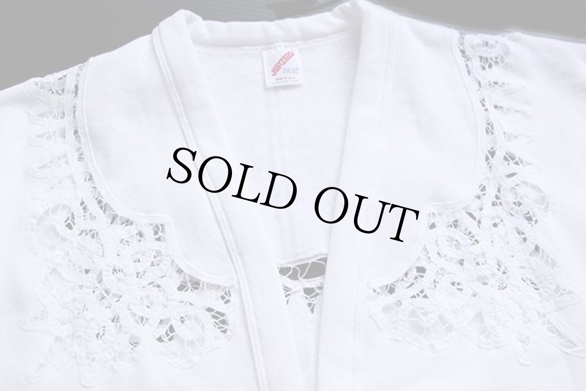 画像3: デッドストック★80s USA製 JERZEES リメイク レース装飾 パチポケ スウェット カーディガン 白 (3)