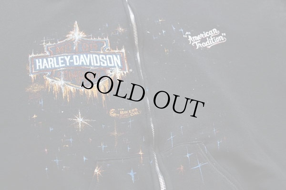 画像3: 80s USA製 HARLEY-DAVIDSONハーレー ダビッドソン 両面プリント スウェット ジップパーカー 黒 L (3)