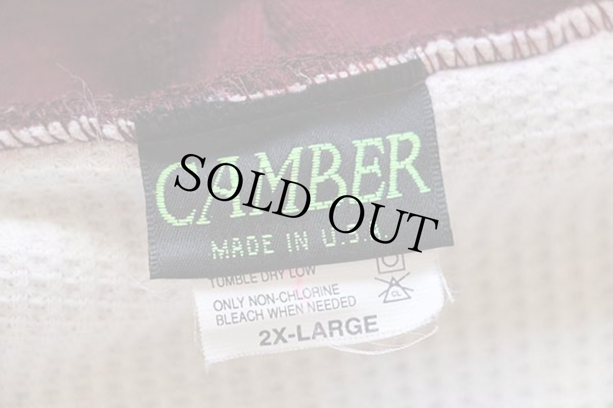 画像4: 90s USA製 CAMBERキャンバー WEIS BUILDERS 刺繍 サーマルライナー スウェット ジップパーカー バーガンディ 2XL (4)