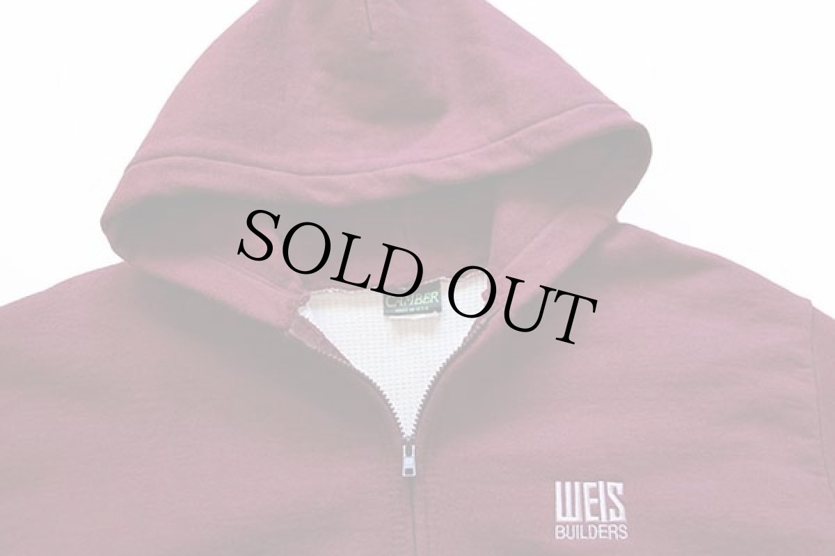 画像3: 90s USA製 CAMBERキャンバー WEIS BUILDERS 刺繍 サーマルライナー スウェット ジップパーカー バーガンディ 2XL (3)