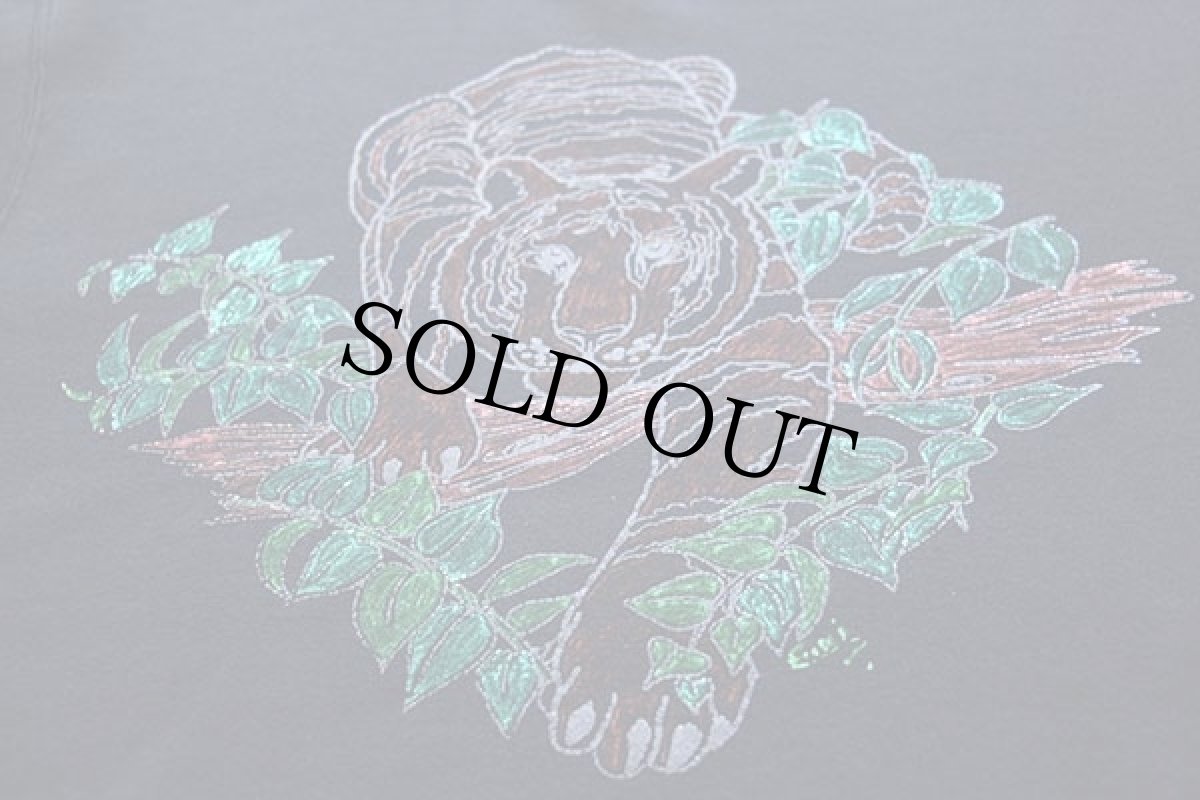 画像4: 90s USA製 BVD タイガー ハンドペイント アート スウェット 黒 L (4)