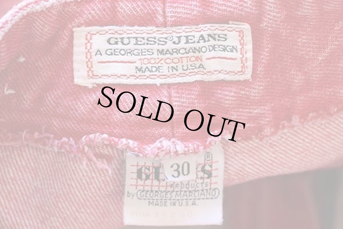画像6: 90s USA製 GUESS JEANS ゲス テーパード カラーデニムパンツ 薄赤 w30 (6)