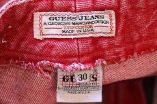 画像6: 90s USA製 GUESS JEANS ゲス テーパード カラーデニムパンツ 薄赤 w30 (6)