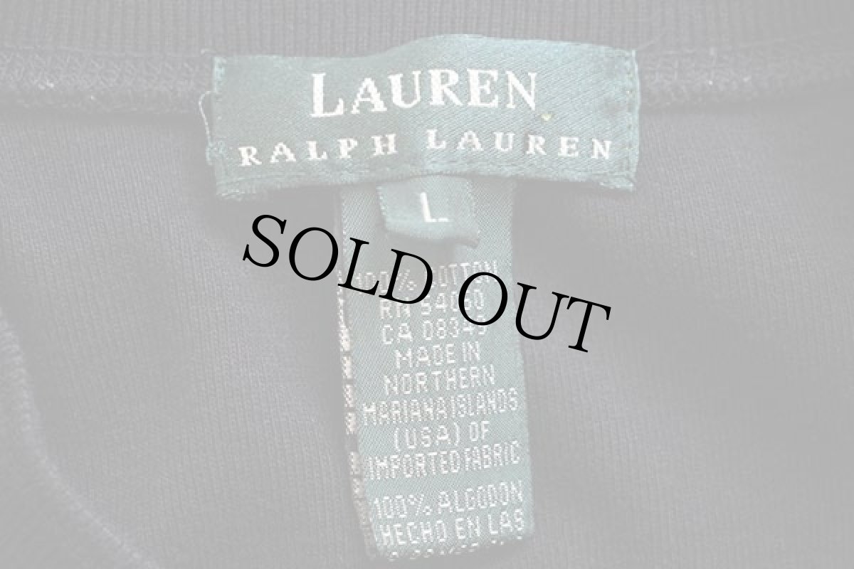画像5: LAUREN ラルフローレン ワンポイント ヘンリーネック ロング コットン ワンピース 黒 L (5)