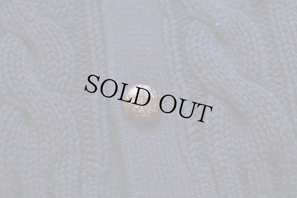 画像5: 80s ポロ ラルフローレン ワンポイント ケーブル編み コットンニット カーディガン 紺 XL (5)