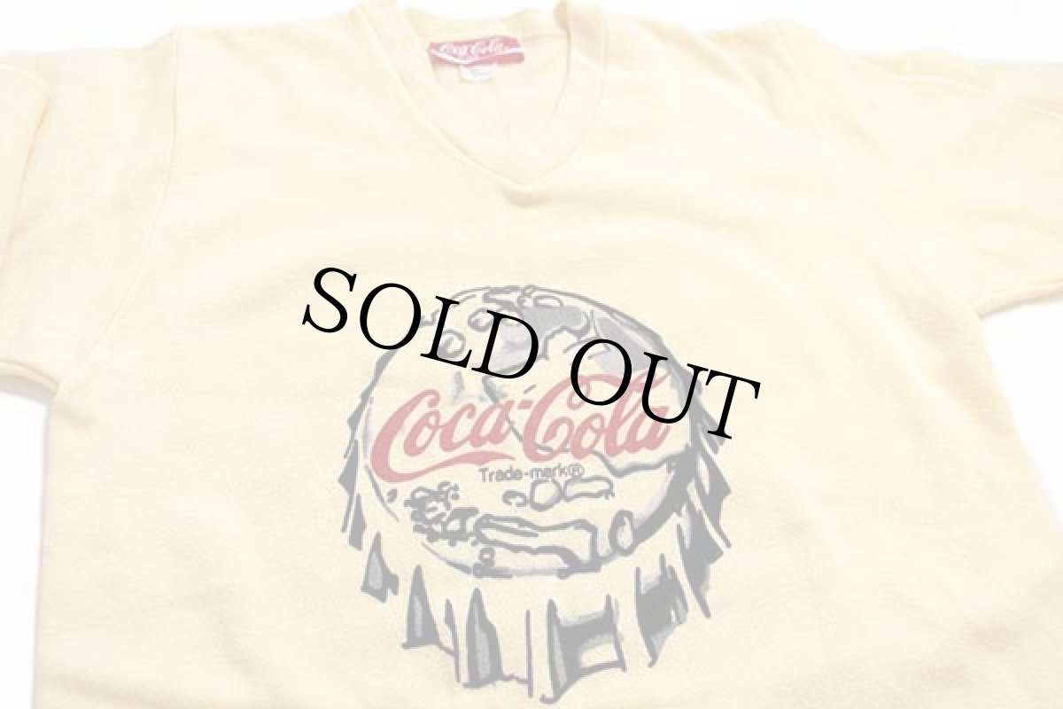 画像3: デッドストック★80s USA製 Coca-Colaコカコーラ ロゴ Vネック スウェット ワンピース 薄黄 S (3)