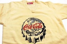 画像3: デッドストック★80s USA製 Coca-Colaコカコーラ ロゴ Vネック スウェット ワンピース 薄黄 S (3)
