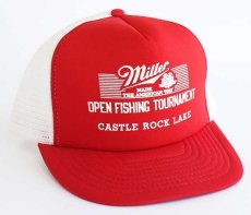 画像1: 90s Miller OPEN FISHING TOURNAMENT ツートン 切り替え メッシュキャップ 赤×白 (1)