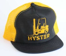 画像1: 80s USA製 HYSTER フォークリフト 発泡プリント ツートン 切り替え メッシュキャップ 黒×黄 (1)