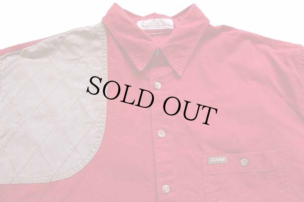 画像3: 90s Columbiaコロンビア ガンパッチ付き コットン ハンティングシャツ 赤 (3)