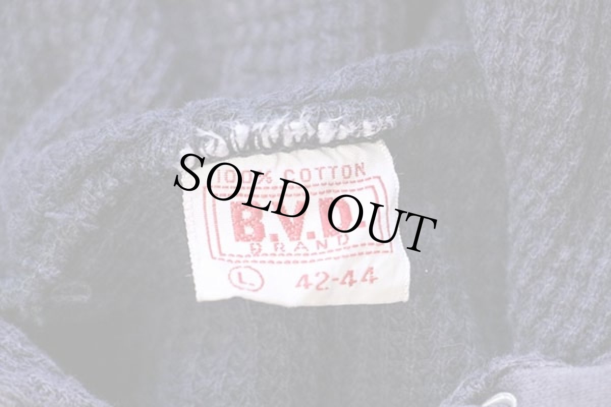 画像4: 60s B.V.D. 無地 裏サーマル コットン スウェットパーカー ナス紺 フェード L (4)