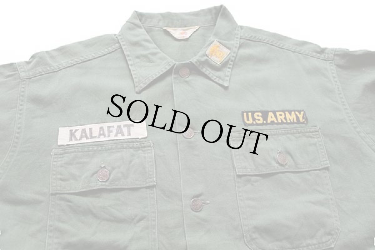 画像3: 50s 米軍 U.S.ARMY FRUIT OF THE LOOM パッチ付き 13スター コットンサテン ユーティリティシャツ オリーブグリーン (3)