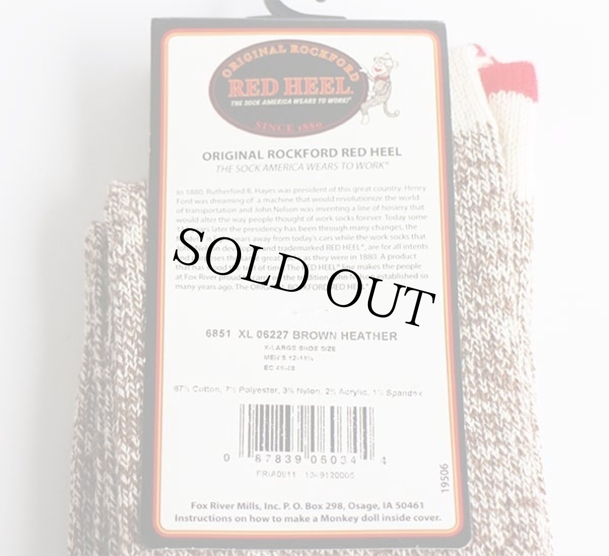 画像4: 未使用★USA製 FoxRiver RED HEEL レッドヒール ソックス 霜降り茶 XL 2ペア★靴下 (4)