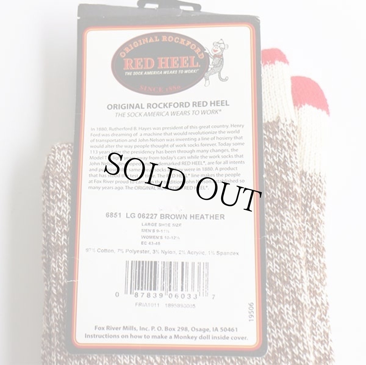 画像4: 未使用★USA製 FoxRiver RED HEEL レッドヒール ソックス 霜降り茶 L 2ペア★靴下 (4)