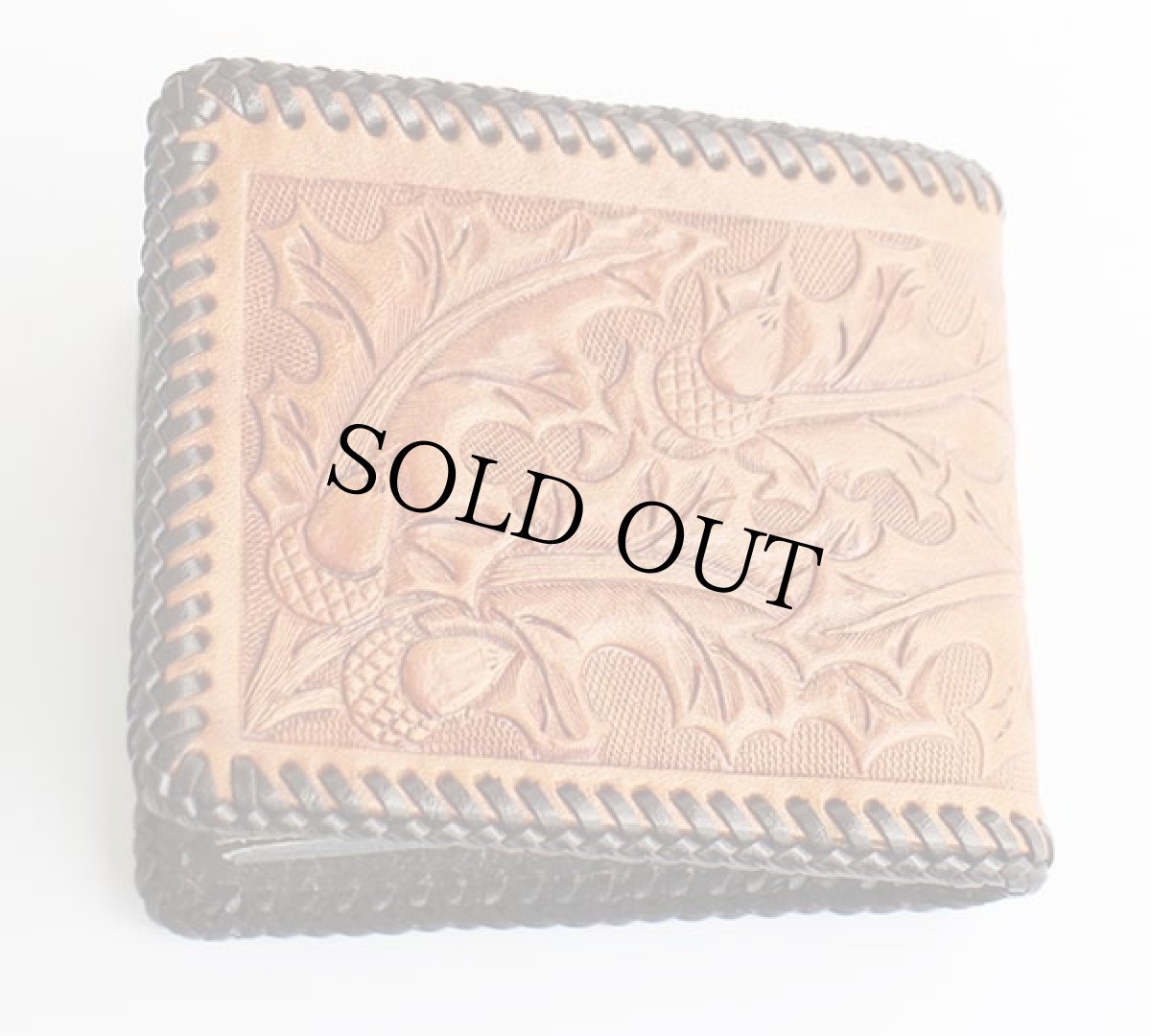 画像2: ビンテージ どんぐり柄 カービング レザー ウォレット 茶 (2)