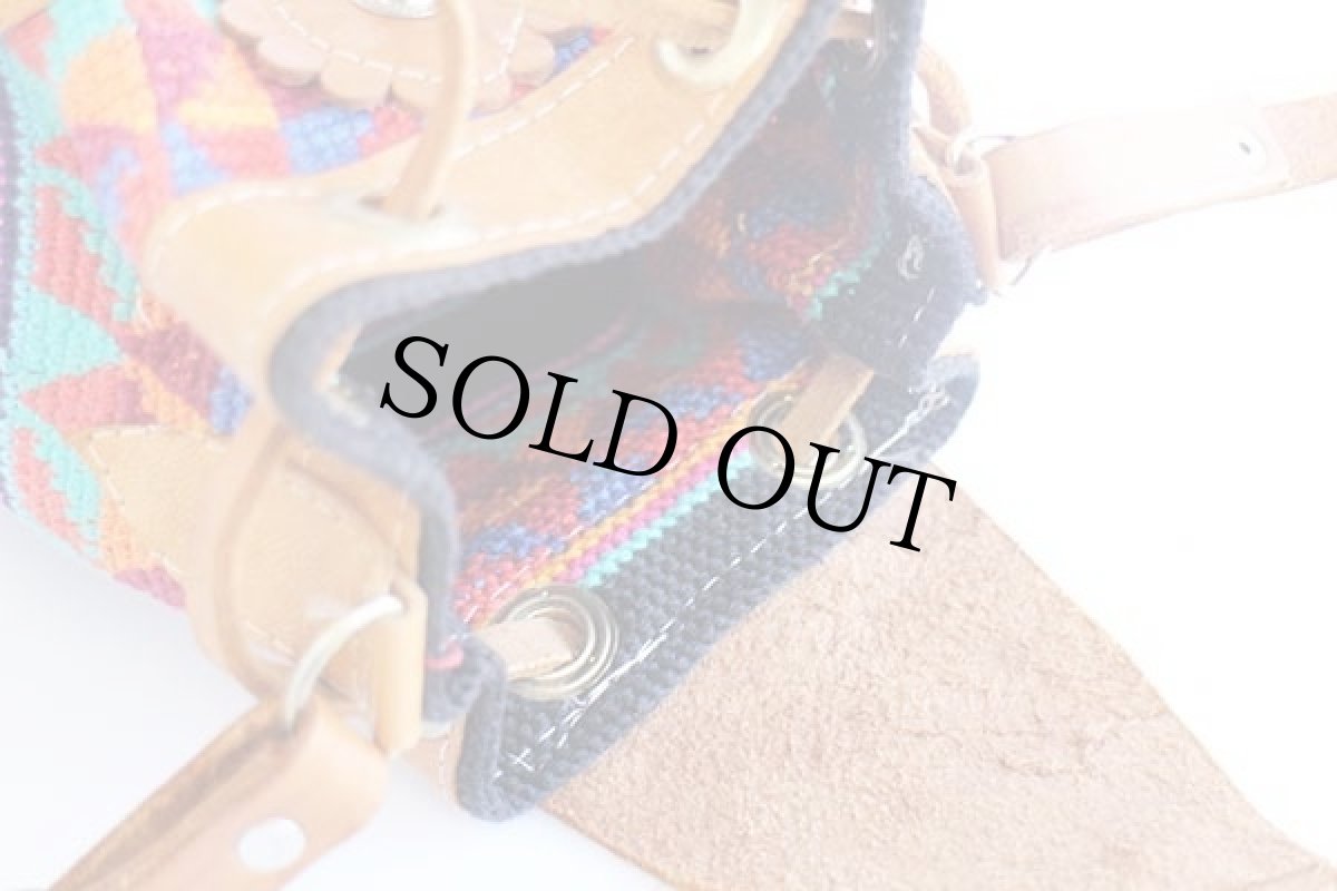 画像8: ハンドメイド フォークロア柄 バケツ型 巾着 ラグxレザー ショルダーバッグ ミニ (8)